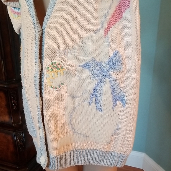 Peach and Blue Oversized Hand Knitted Cardigan Sweater - Picture 3 of 7